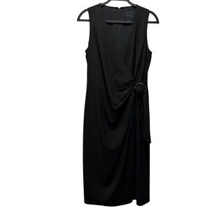 Alex Marie Womens Black Sleeveless Wrap Style Midi Dress With Ring Detail Size 6
